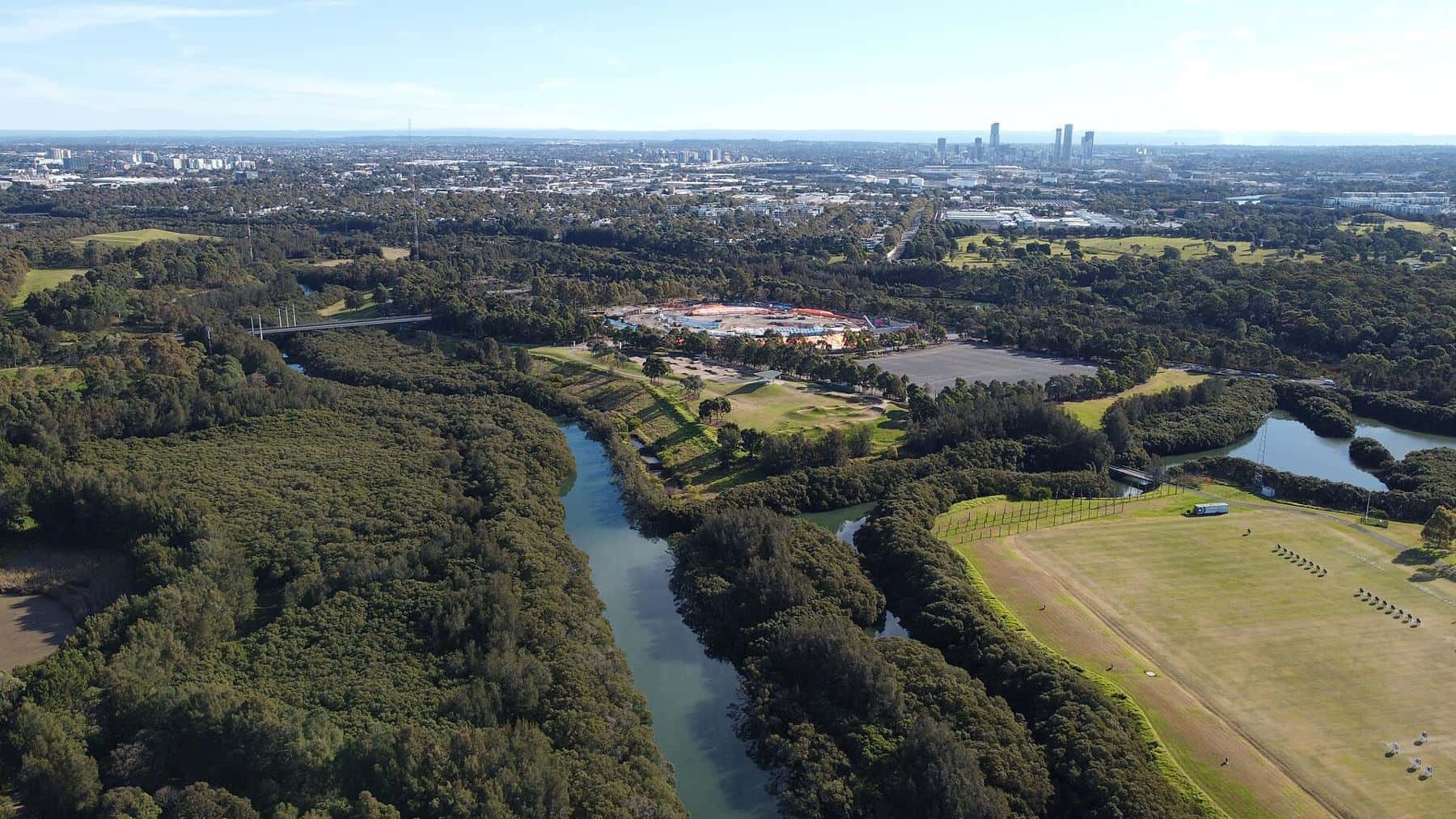 Lawns and trees in Bicentennial Park, Homebush Bay