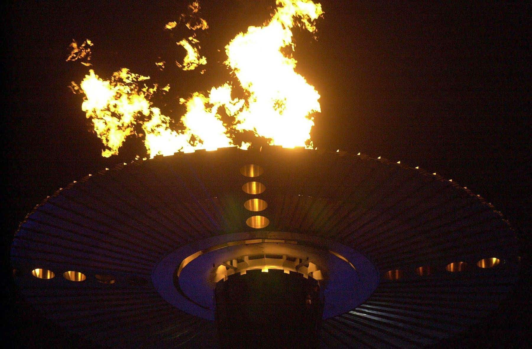 The Sydney 2000 cauldron alight during the opening ceremony period